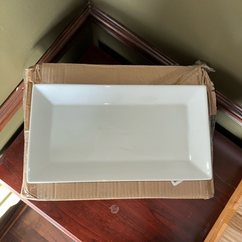 Acopa 13" x 7 1/4" Bright White Rectangular Porcelain Plate - Image 1