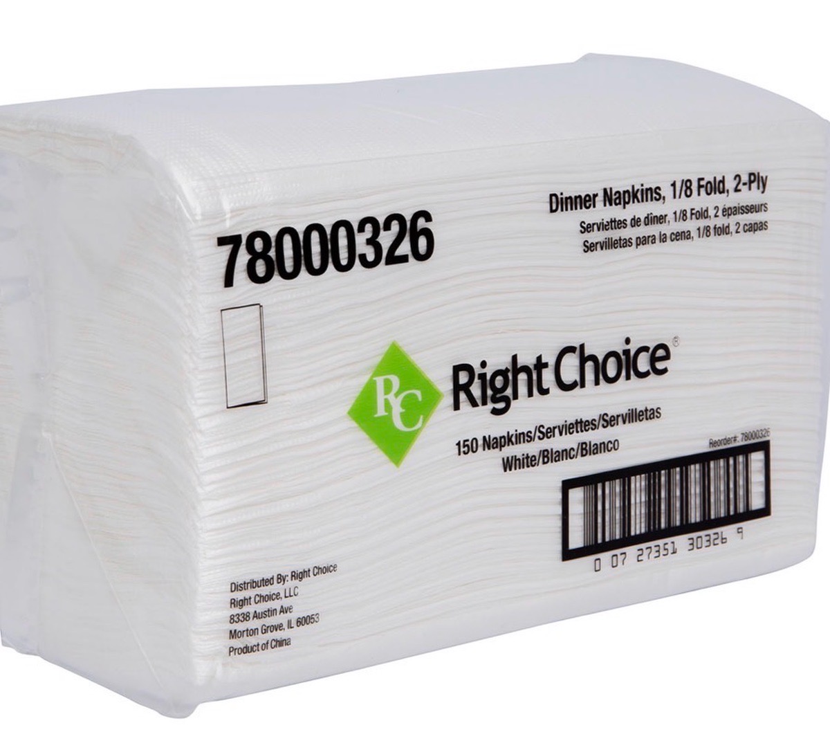 Right Choice Dinner Napkin 2-Ply, 1/8 Fold, 14.20" x 16.50" - Image 1