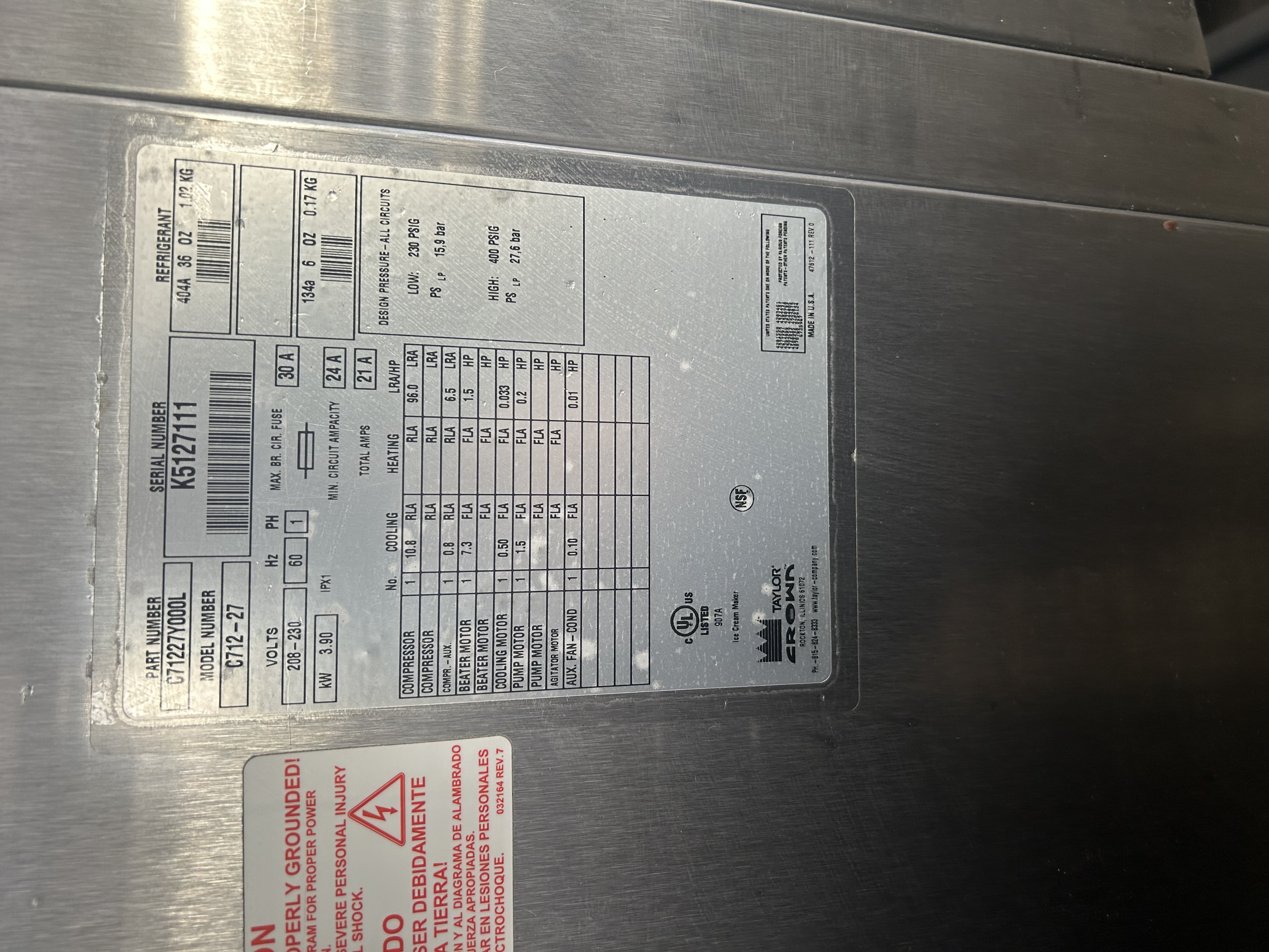 Taylor C712-27 Soft Serve Ice Cream Machine 2 Hoppers Floor Model 2005 - Image 1