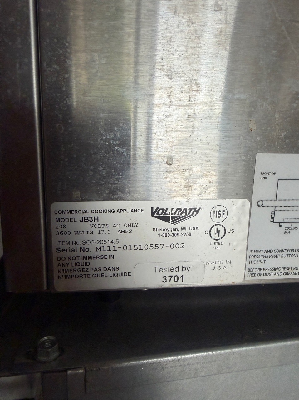 Vollrath JB3H Commercial Cooking Appliance - Image 1