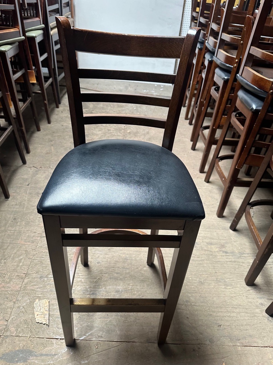 16- dark wood ladder back barstools with cushions - Image 2