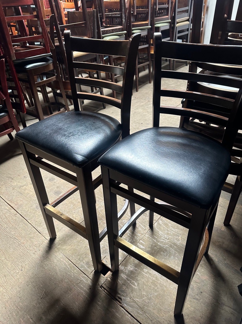 16- dark wood ladder back barstools with cushions - Image 3