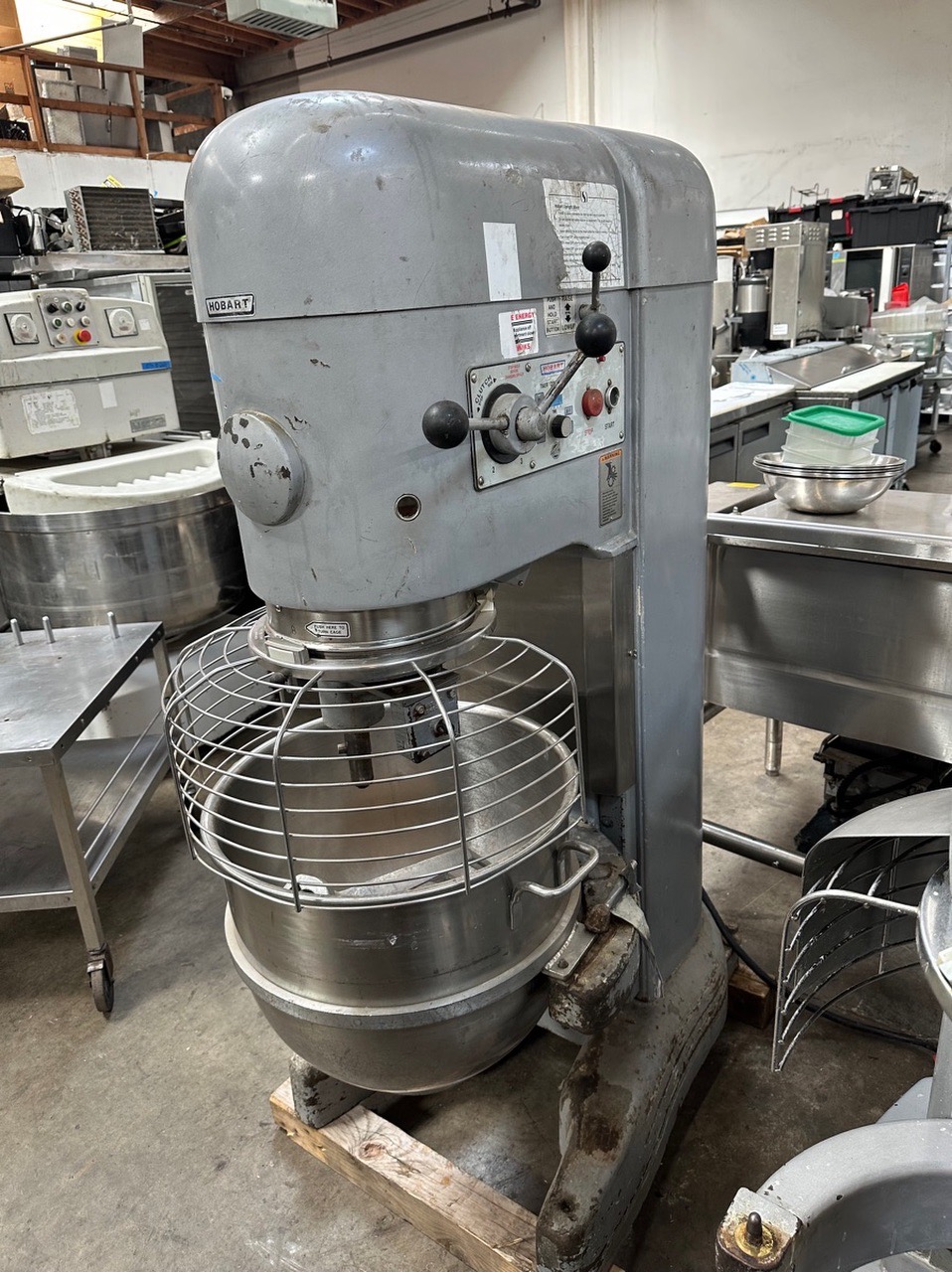 Hobart M-802 dough mixer with guard and attachments. - Image 1