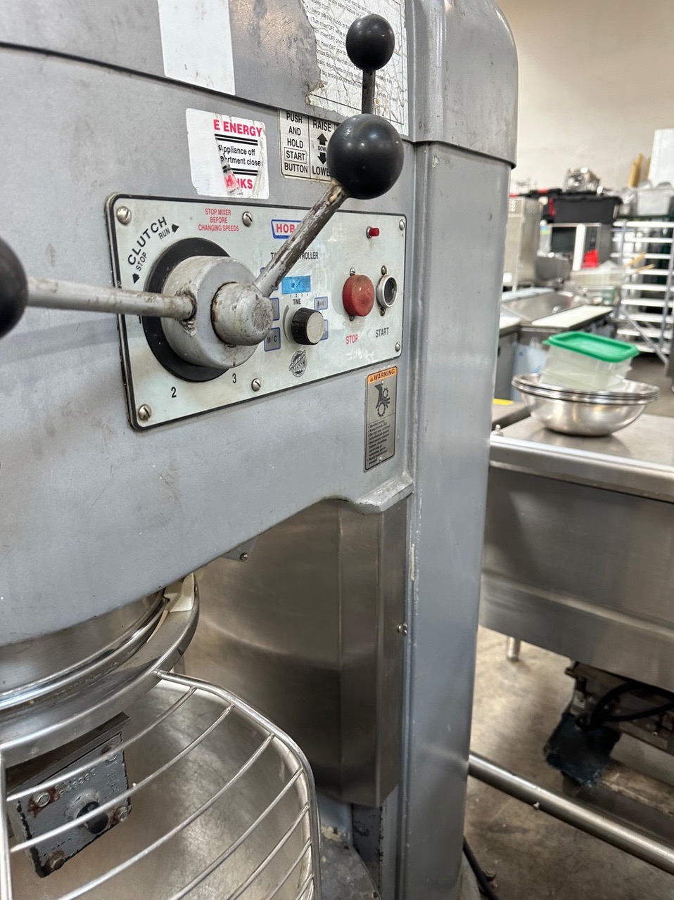 Hobart M-802 dough mixer with guard and attachments. - Image 5