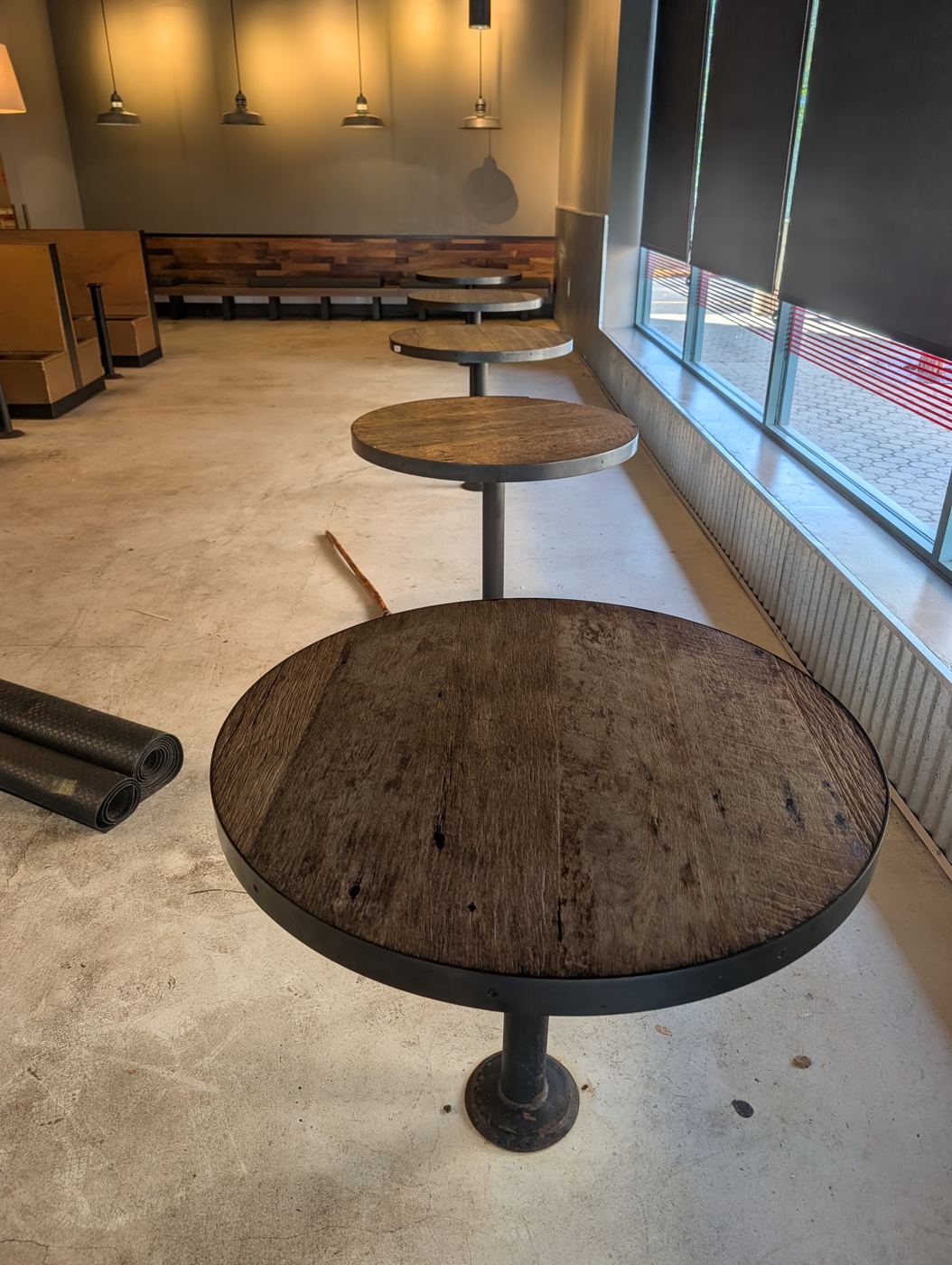 Round Wood-Top Bistro Tables w/ Black Pedestal Bases - Image 1