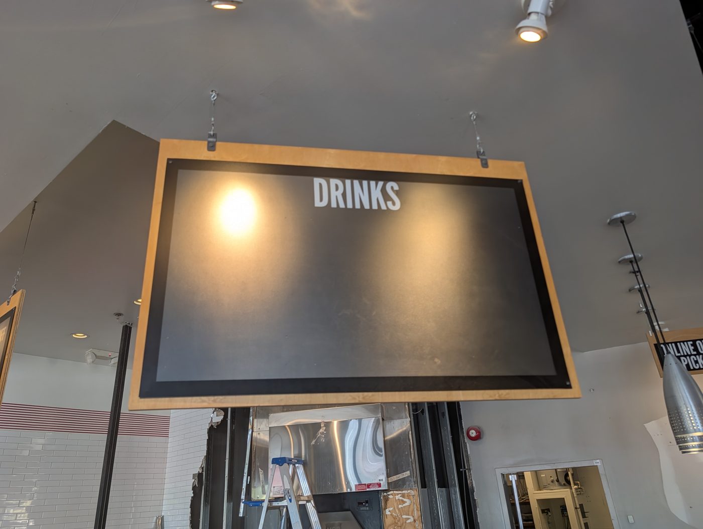 MOD Pizza DRINKS Hanging Menu Board, Wood Frame - Image 1