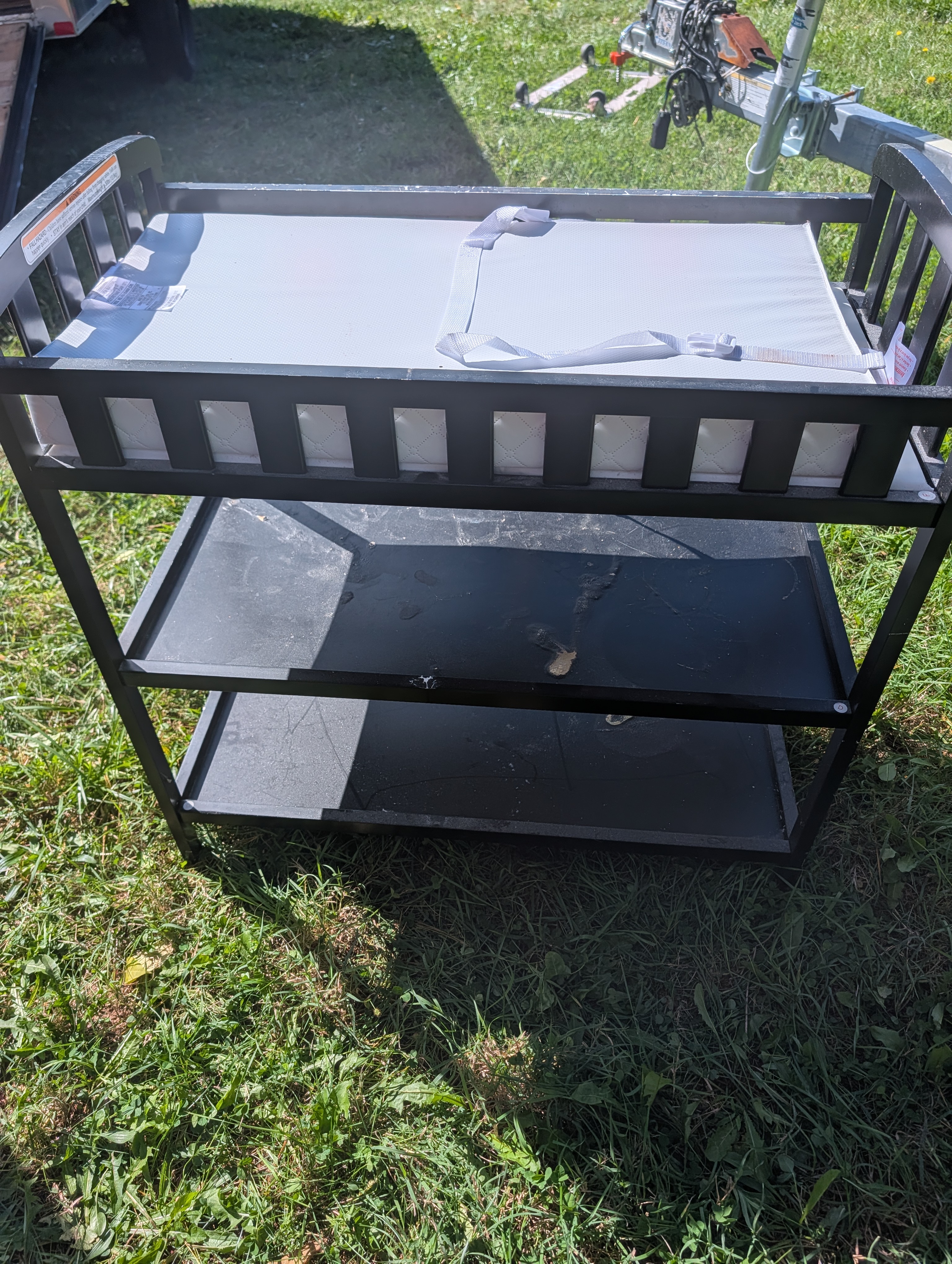 Baby Changing Table, Black Wood, 2 Shelves w/ Pad - Image 3